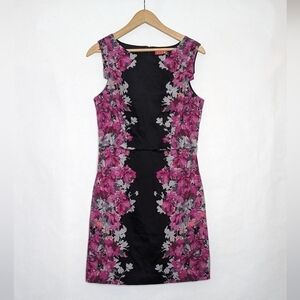 Elle Floral Sheath Dress Sz 8 Pink Black Sleeveless Career Wedding Guest Wiggle